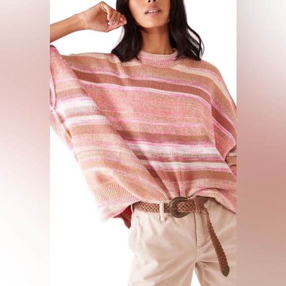 NWT Free People Easy Street Space Dye Sweater in Sand & Sugar Combo Size XS - Picture 2 of 10